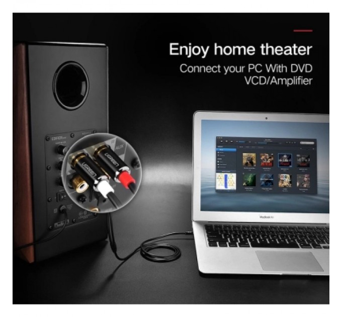 Ugreen Кабель мультимедійний 3.5mm M to 2xRCA M 1.0m AV116 black Ugreen (10749)