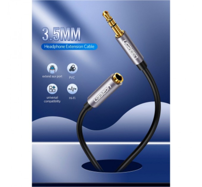 Ugreen Кабель мультимедійний 3.5mm M to 3.5mm F 1.5m AV118 gray Ugreen (10593)