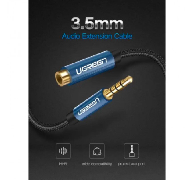 Ugreen Кабель мультимедійний 3.5mm M to 3.5mm F 1.0m AV118 blue Ugreen (40673)