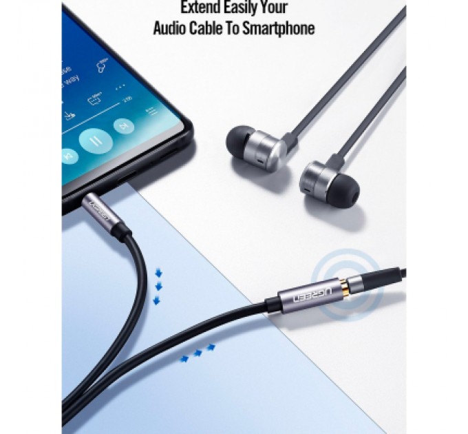 Ugreen Кабель мультимедійний 3.5mm M to 3.5mm F 1.0m AV118 gray Ugreen (10592)