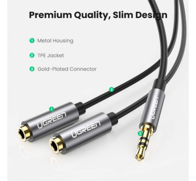 Ugreen Кабель мультимедійний 3.5mm M to 2x3.5mm F 0.2m AV123 black Ugreen (10532)