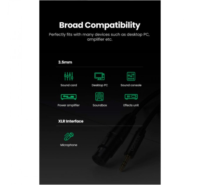 Ugreen Кабель мультимедійний 3.5mm M to XLR F 1.0m AV182 black Ugreen (20763)