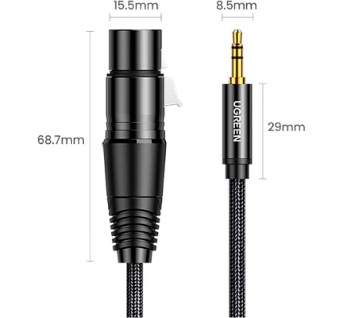Ugreen Кабель мультимедійний 3.5mm M to XLR F 2.0m AV182 black Ugreen (20244)
