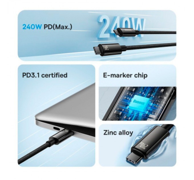 Baseus Дата кабель USB-C to USB-C 1.0m 240W Black Baseus (CAWJ040001)