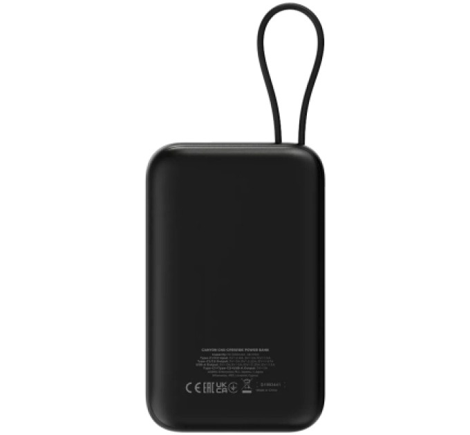 Canyon Батарея універсальна Canyon 10000mAh OnPower 101 PD/22.5W built-in cable Black (CNS-CPB101BK)