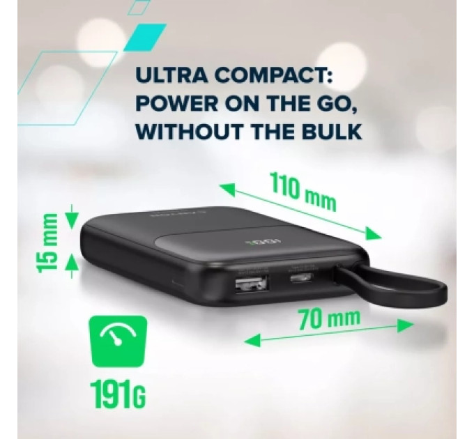 Canyon Батарея універсальна Canyon 10000mAh OnPower 101 PD/22.5W built-in cable Black (CNS-CPB101BK)
