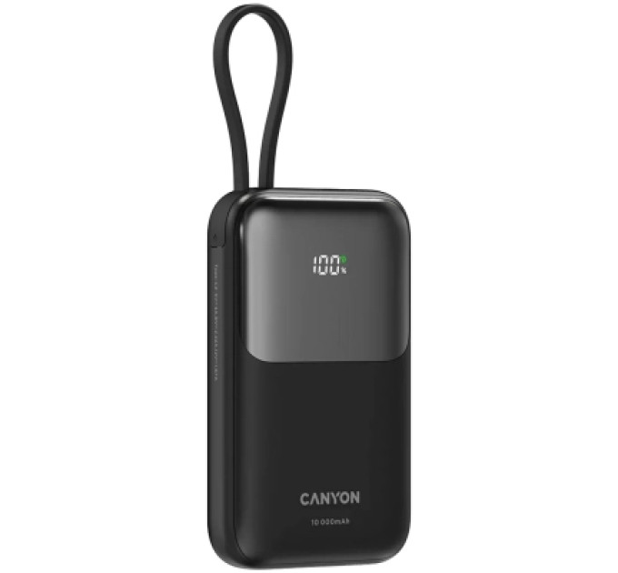 Canyon Батарея універсальна Canyon 10000mAh OnPower 101 PD/22.5W built-in cable Black (CNS-CPB101BK)