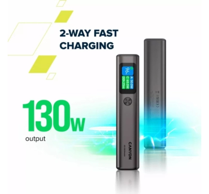 Canyon Батарея універсальна Canyon 20000mAh OnPower 230 TFT PD/130W Dark Grey (CNS-CPB230DG)