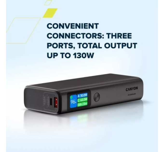 Canyon Батарея універсальна Canyon 20000mAh OnPower 230 TFT PD/130W Dark Grey (CNS-CPB230DG)