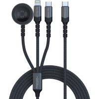 Дата кабель USB-C to Lightning 27W + USB-C 60W + Apple Watch 2.5W 1.5m icharge trio black Promate (icharge-trio.black)