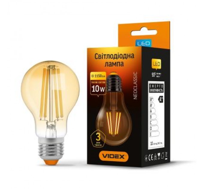 Videx Лампочка Videx Filament A60FA 10W E27 2200K 220V (VL-A60FA-10272)