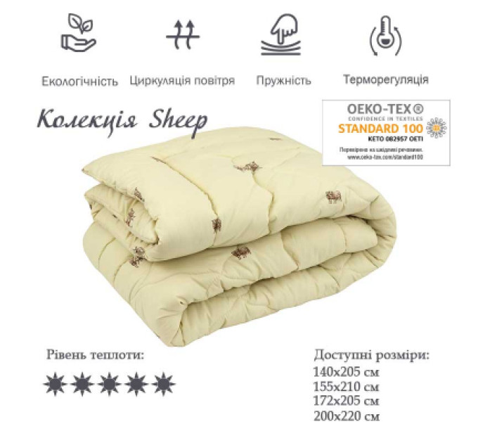Руно Ковдра Руно Вовняна Sheep в мікрофібрі 172х205 см (316.52ШУ_Sheep)