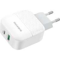 Зарядний пристрій BOROFONE BA46A USB-C PD + USB QC3.0 18W white (6931474727343)