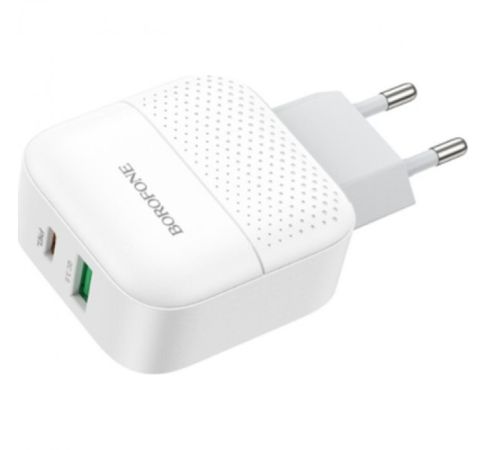 BOROFONE Зарядний пристрій BOROFONE BA46A USB-C PD + USB QC3.0 18W white (6931474727343)