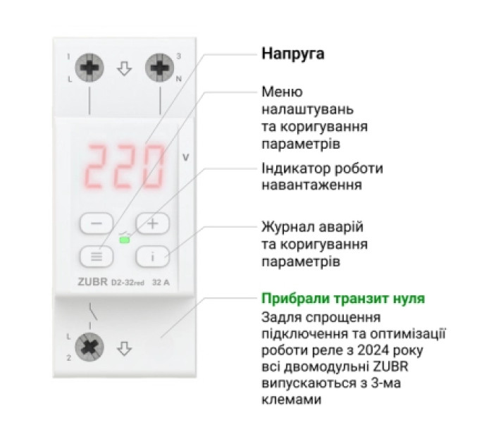ZUBR Реле напруги ZUBR D2-63 red (4820120221736)
