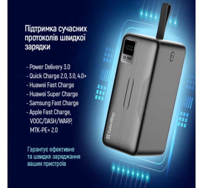 ColorWay Батарея універсальна ColorWay 50 000 mAh PD/18W, QC3.0/22.5, Digital Display, Black (CW-PB500LPC5BK-PDD)