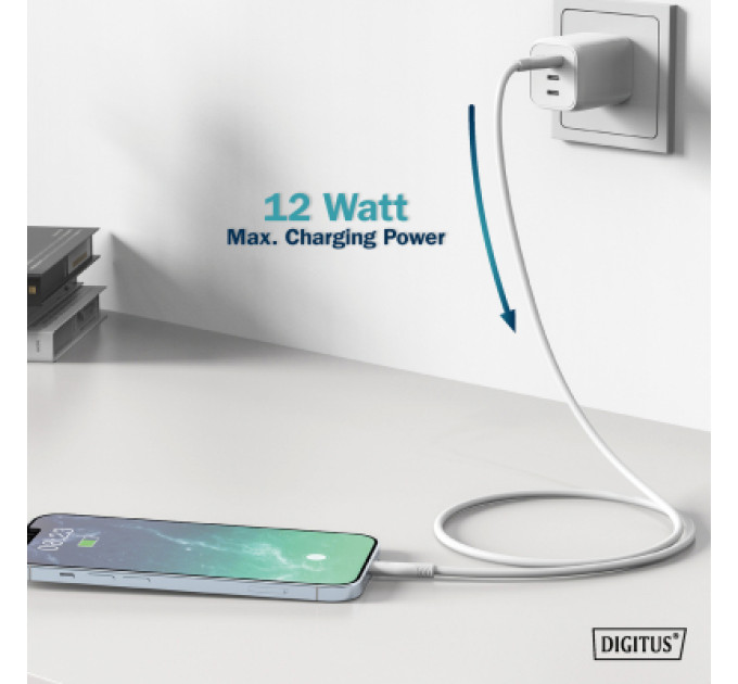 Digitus Дата кабель USB 2.0 AM to Lightning 2.0m 12W white Digitus (AK-600108-020-W)