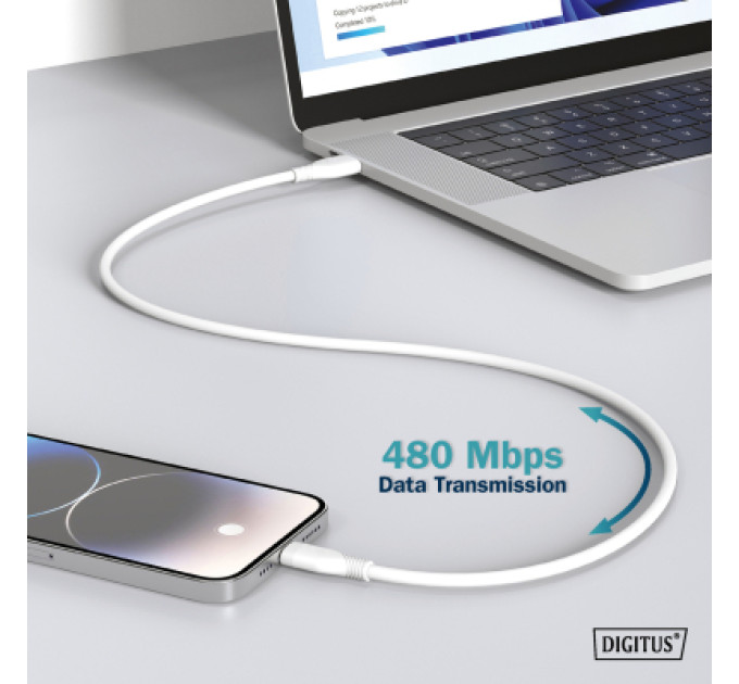 Digitus Дата кабель USB 2.0 AM to Type-C 1.0m 60W white Digitus (AK-300340-010-W)