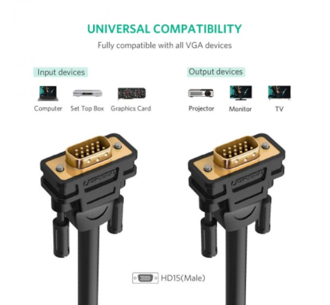 Ugreen Кабель мультимедійний VGA M to VGA M 1.0m VG101 black Ugreen (11673)