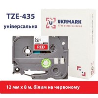 Стрічка для принтера етикеток UKRMARK B-T435P, ламінована, 12мм х 8м, white on red, аналог TZe435 (900784)