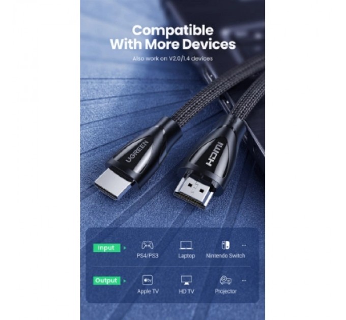 Ugreen Кабель мультимедійний HDMI M to HDMI M 2.0m braided HD140 black Ugreen (80403)