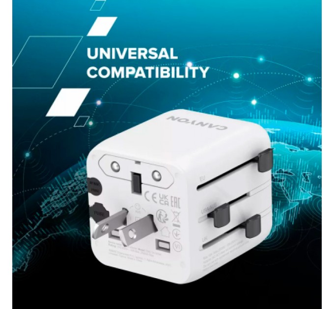 Canyon Перехідник Canyon Travel Adapter OnTour One EU/UK/US/AUS White (CNS-TA1005W)