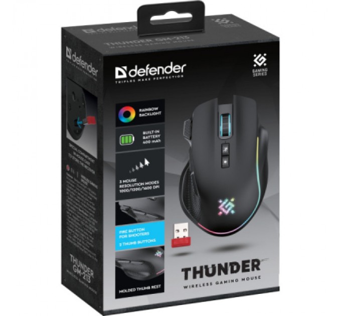 Defender Мишка Defender Thunder GM-213 LED Wireless Black (52213)
