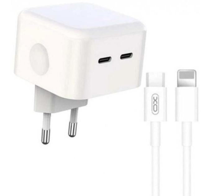 XO Зарядний пристрій XO QC 3.0 L102 35W/2 USB-C + cable Lightning NB113 White (XO-L102i-WH)