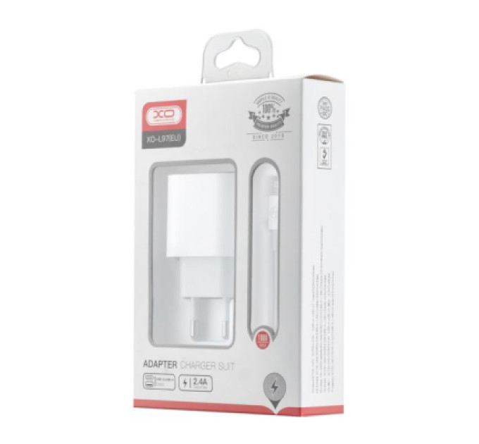XO Зарядний пристрій XO L97 (1Type-C/1USB/2.4A) + Type-C - Lightning White (XO-L97-LG)