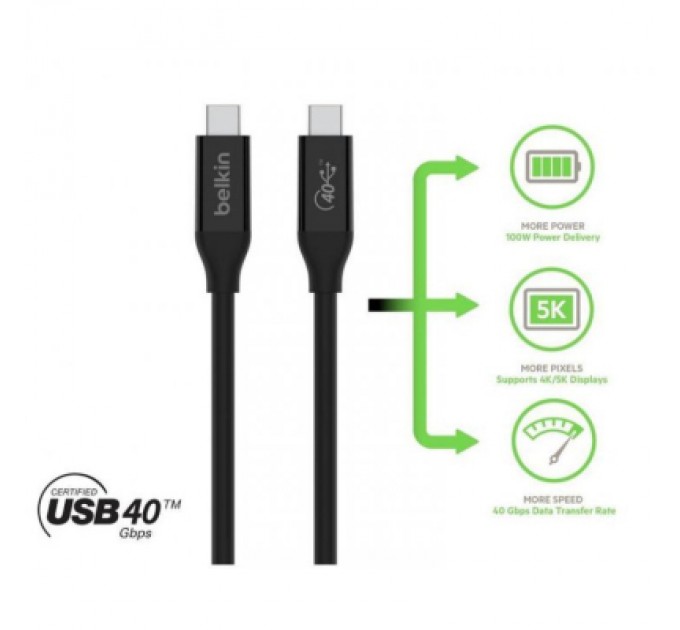 Belkin Дата кабель USB-C to USB-C 0.8m USB4 40Gbps 100W Black Belkin (INZ001BT0.8MBK)
