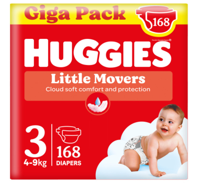 Huggies Підгузки Huggies Little Movers 3 (4-9 кг) M-pack, 168 шт (5029053577852)