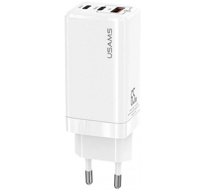 Usams Сетевое зарядное устройство Usams US-CC110 (1USB, 2USB Type-C) 65W PD + QC3.0 White (MTXLOGTL02) + кабель USB-C - Lightning