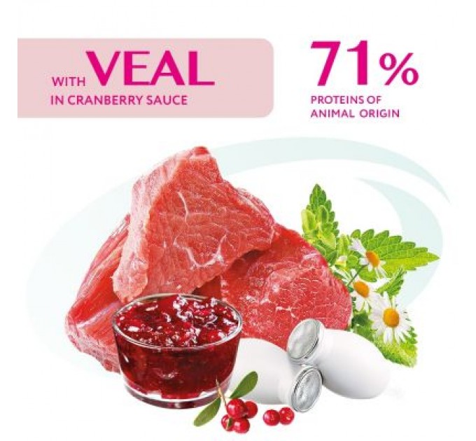 Optimeal Вологий корм для кішок Optimeal зі смаком телятини в журавлинному соусі 85 г (4820083905438)