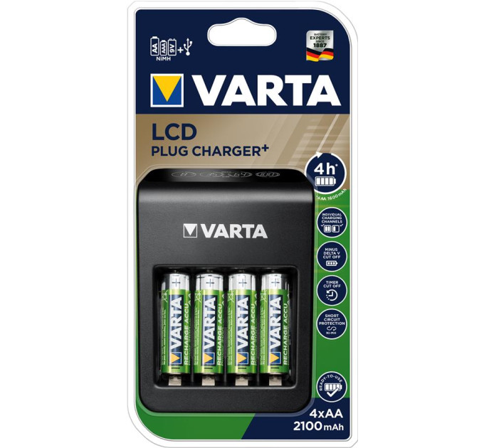 Varta Мережевий зарядний пристрій Varta LCD Plug Charger + 4 х Ni-Mh AA 2100 mAh (57687101441)