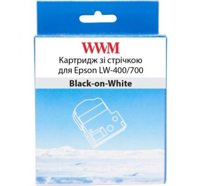 WWM Стрічка для принтера етикеток WWM для Epson LW-400/700 12mm х 8m Black-on-White (WWM-SS12K)
