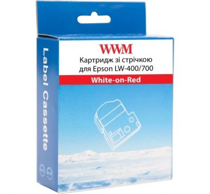 WWM Стрічка для принтера етикеток WWM для Epson LW-400/700 18mm х 8m White-on-Red (WWM-SD18R)