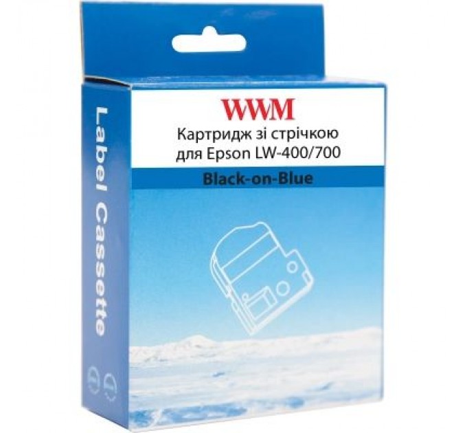 WWM Стрічка для принтера етикеток WWM для Epson LW-400/700 9mm х 8m Black-on-Blue (WWM-SC9B)