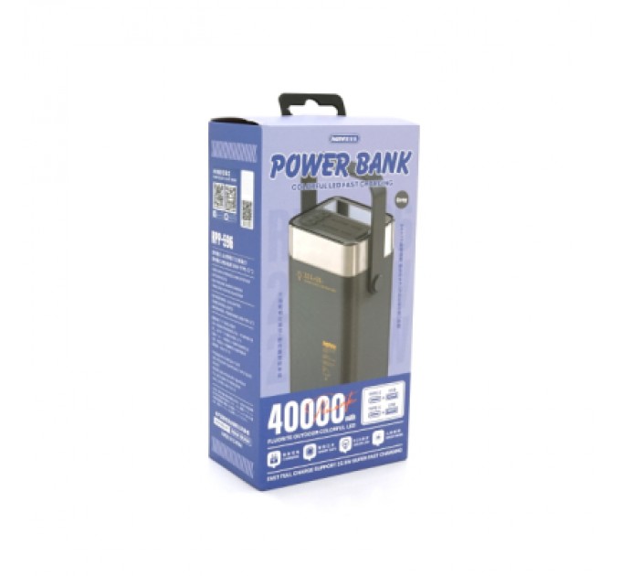 Remax Батарея універсальна Remax 40000mAh, 22.5W, PD+QC, 2*USB+2*Type-C, Gray (RPP-596)
