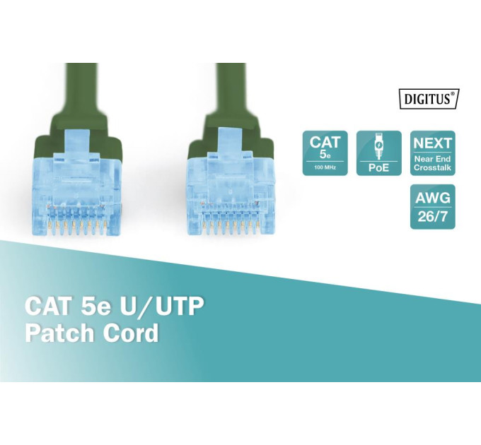 Assmann Патч-корд CAT 5e U-UTP, Cu, PVC AWG 26/7, довжина 10 м, колір зелений DK-1511-100/G DIGITUS by ASSMANN