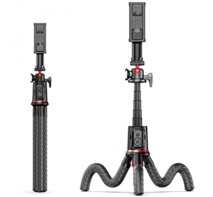 RTAKO Штатив RTAKO C03 Octopus Extendable Tripod Selfie Stick (with Detachable Phone Holder) Black (6942063212416)