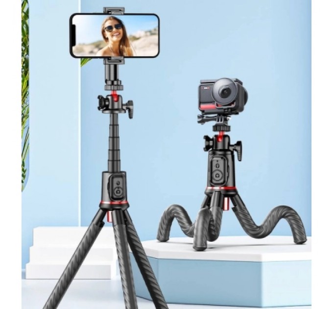 RTAKO Штатив RTAKO C03 Octopus Extendable Tripod Selfie Stick (with Detachable Phone Holder) Black (6942063212416)