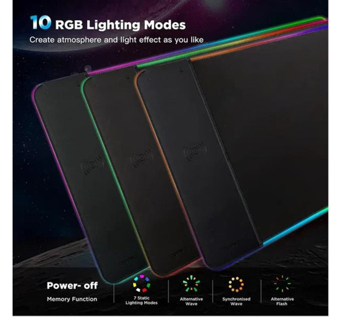 Choetech Килимок для миші з бездротовим зарядним пристроєм Choetech (T543-F) RGB Illuminated 15W Wireless Charging Mouse Pad