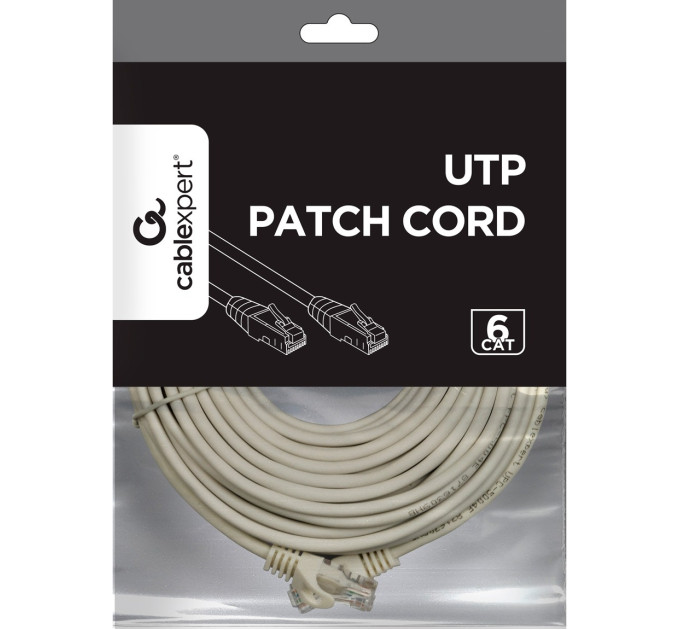 Cablexpert Патч-корд UTP Cablexpert (PP6U-CU-15M) Cat.6, литий, 50u" штекер із засувкою, 15 м, сірий