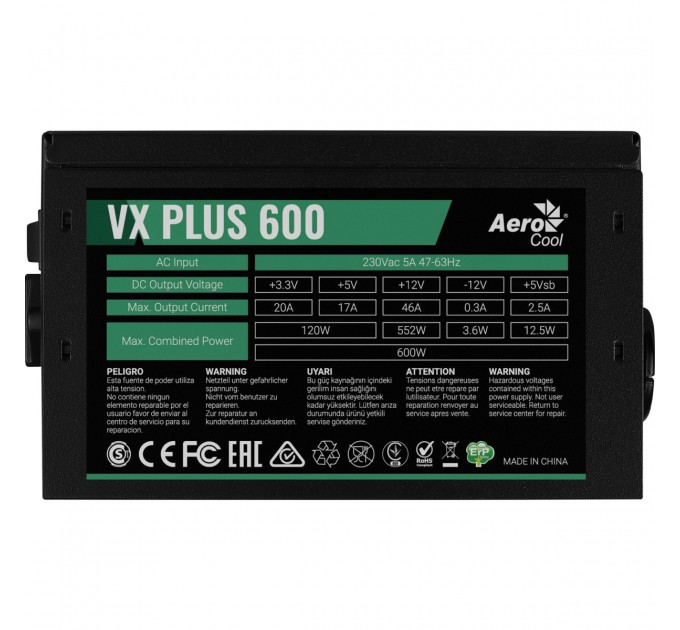 AeroCool Блок живлення AeroCool VX Plus Stealth 600 (ACPN-VS60NEY.12) 600W
