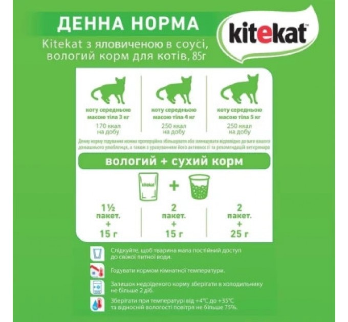 Kitekat Вологий корм для кішок Kitekat з яловичиною в соусі 85 г (5900951307379)