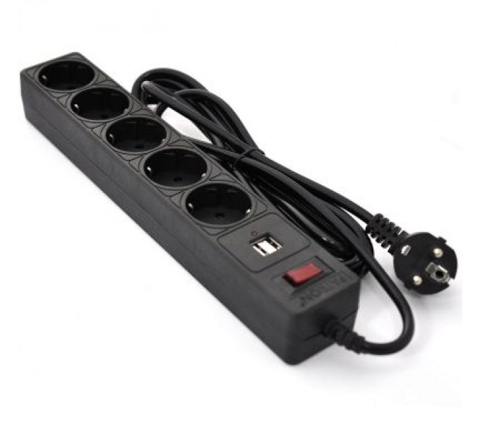Patron Мережевий фільтр живлення Patron 3m (SP-53) + 2 USB 2.0, 2.1A , 5 роз. BLACK (EXT-PN-SP-53-USB)