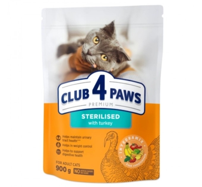 Club 4 Paws Сухий корм для кішок Club 4 Paws Преміум для стерилізованих з індичкою 900 г (4820269144910)