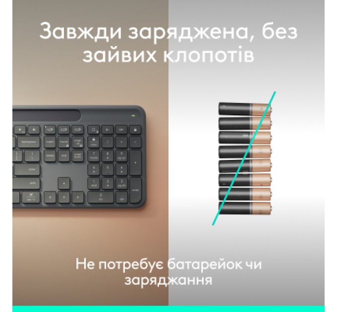 Logitech Клавіатура Logitech Slim Solar+ for Business Wireless/Bluetooth Graphite (920-013779)