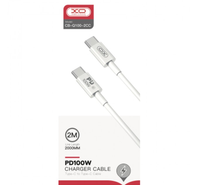 XO Дата кабель USB-C to USB-C 2.0m 100W white XO (CB-Q100-2CC)
