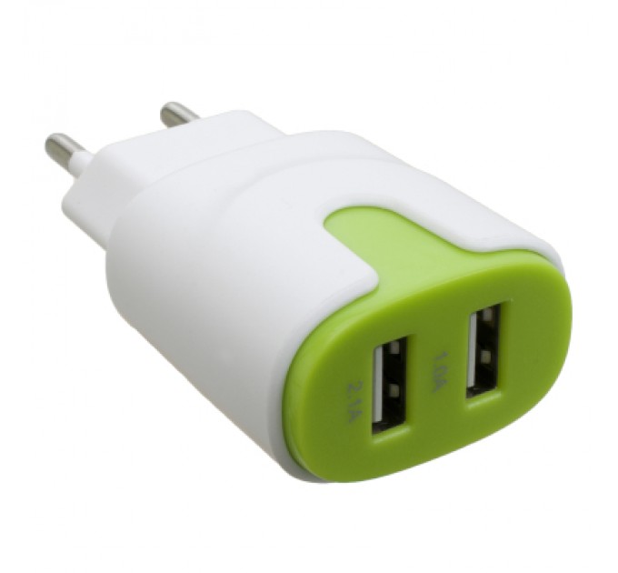 Patron Зарядний пристрій Patron 2xUSB 2.0 2A/1A white/green (PN-2USB-220V-G)
